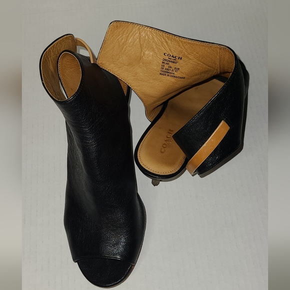 Coach MILAH Black/Tan Leather Open Toe Bootie/Strap 7 - Picture 2 of 2